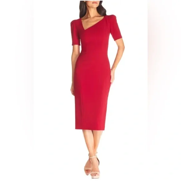 Dress the Population | Dresses | Dress The Population Size S Ruth  Asymmetrical Neck Bodycon Cocktail Midi Dress | Poshmark